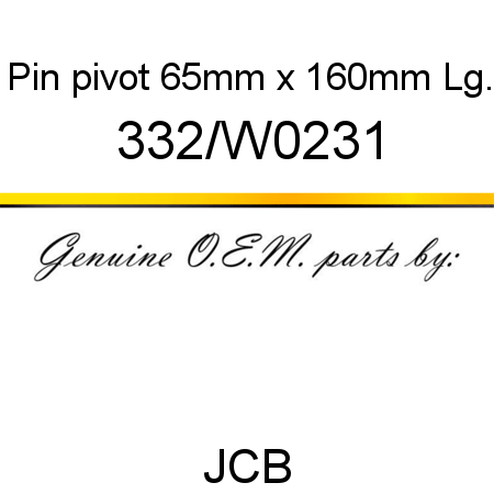 Pin, pivot, 65mm x 160mm Lg. 332/W0231