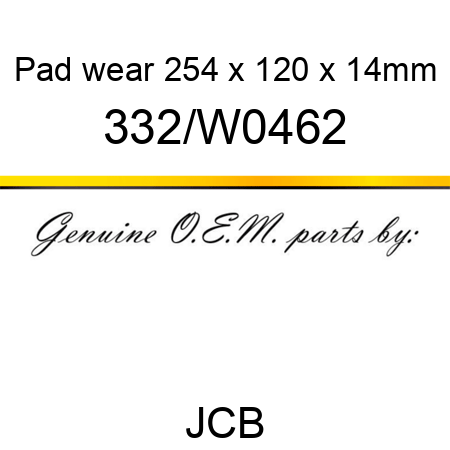 Pad, wear, 254 x 120 x 14mm 332/W0462