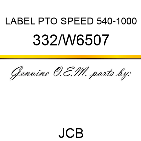 LABEL PTO SPEED 540-1000 332/W6507