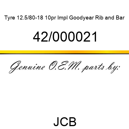 Tyre, 12.5/80-18 10pr Impl, Goodyear Rib and Bar 42/000021