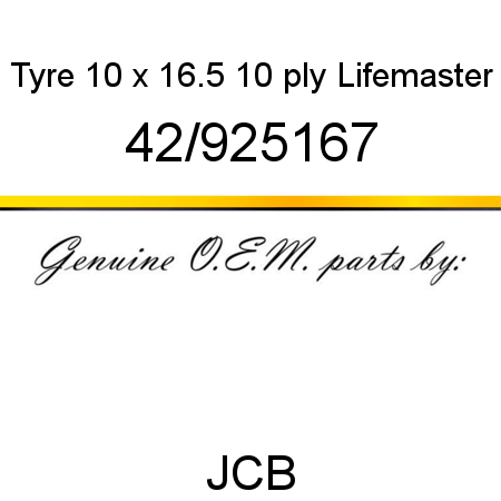 Tyre, 10 x 16.5 10 ply, Lifemaster 42/925167