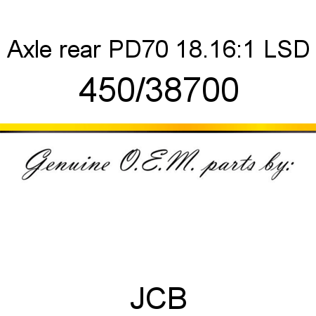 Axle, rear PD70, 18.16:1 LSD 450/38700