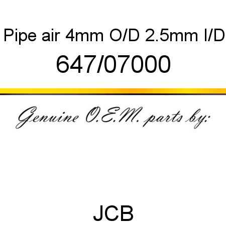 Pipe, air, 4mm O/D 2.5mm I/D 647/07000
