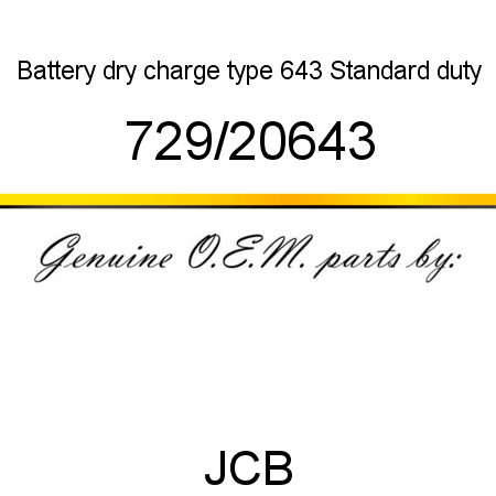 Battery, dry charge, type 643, Standard duty 729/20643