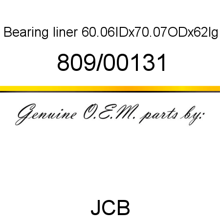 Bearing, liner, 60.06IDx70.07ODx62lg 809/00131