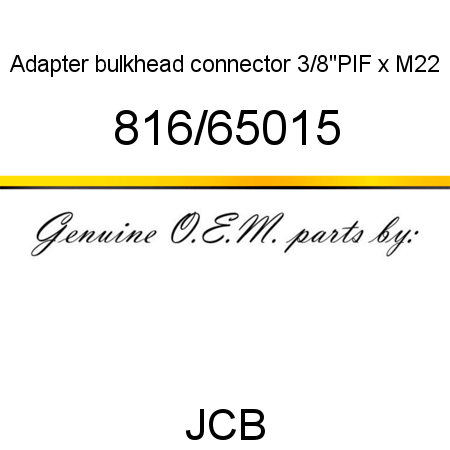 Adapter, bulkhead connector, 3/8