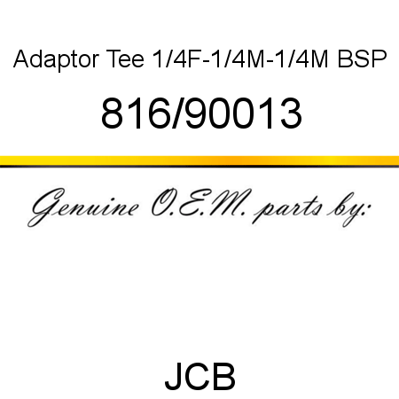 Adaptor, Tee, 1/4F-1/4M-1/4M BSP 816/90013
