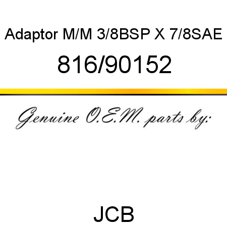 Adaptor, M/M, 3/8BSP X 7/8SAE 816/90152