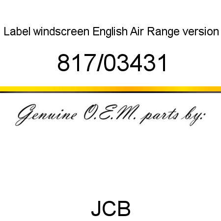 Label, windscreen, English, Air Range version 817/03431