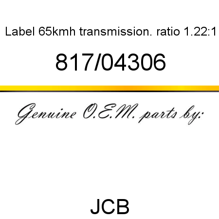 Label, 65kmh transmission., ratio 1.22:1 817/04306