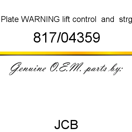 Plate, WARNING, lift control & strg 817/04359