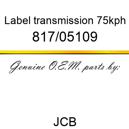 Label, transmission, 75kph 817/05109