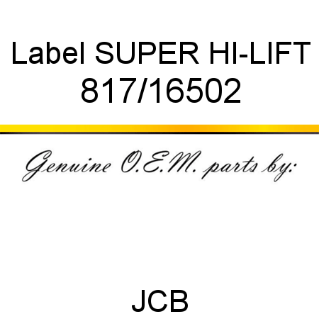 Label, SUPER HI-LIFT 817/16502