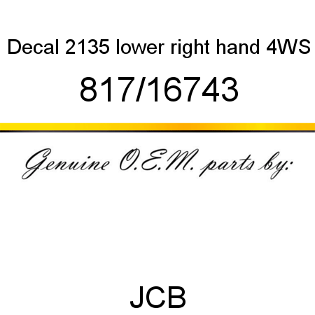 Decal, 2135 lower, right hand 4WS 817/16743