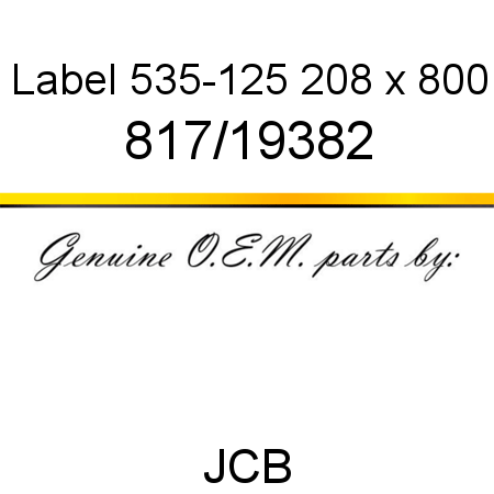 Label, 535-125, 208 x 800 817/19382