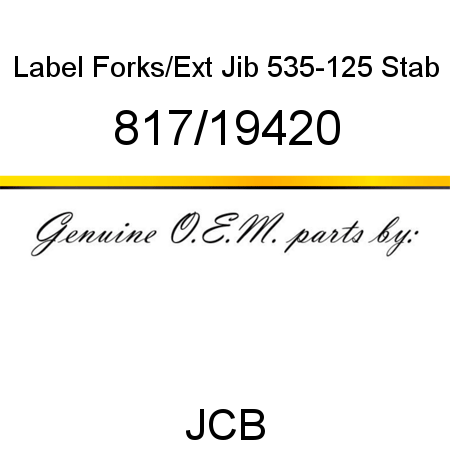 Label, Forks/Ext Jib, 535-125 Stab 817/19420