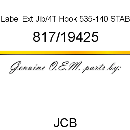 Label, Ext Jib/4T Hook, 535-140 STAB 817/19425