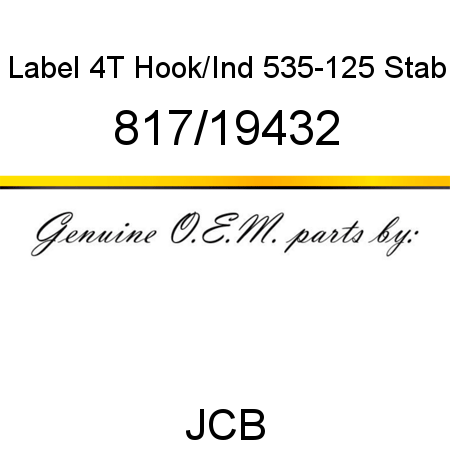 Label, 4T Hook/Ind, 535-125 Stab 817/19432
