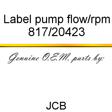 Label, pump flow/rpm 817/20423