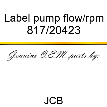 Label, pump flow/rpm 817/20423