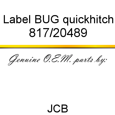 Label, BUG, quickhitch 817/20489