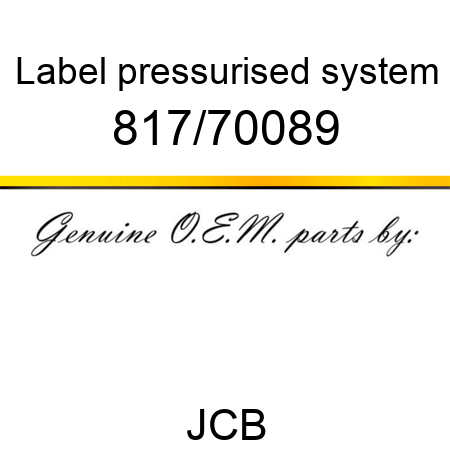 Label, pressurised system 817/70089