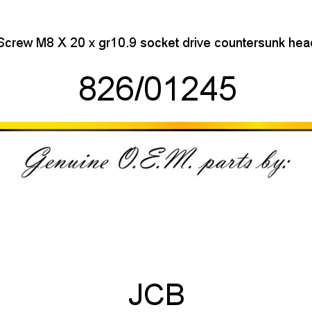 Screw, M8 X 20 x gr10.9 socket drive, countersunk head 826/01245
