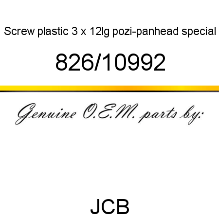 Screw, plastic 3 x 12lg, pozi-panhead special 826/10992