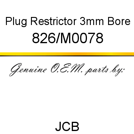 Plug, Restrictor, 3mm Bore 826/M0078