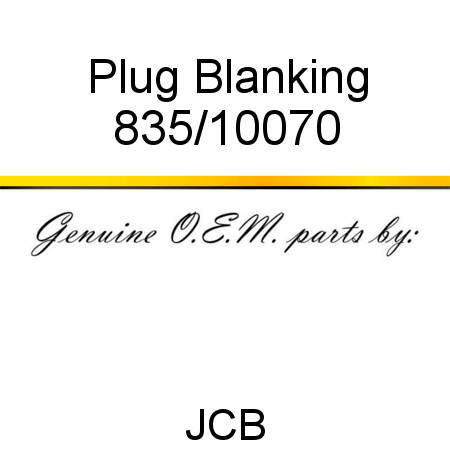 Plug, Blanking 835/10070
