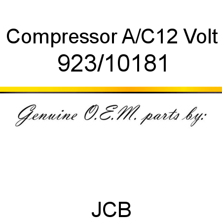 Compressor, A/C,12 Volt 923/10181