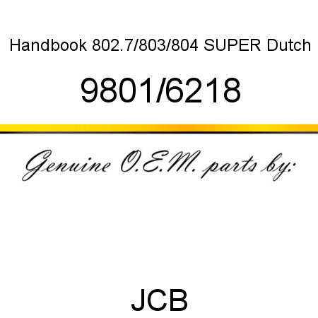 Handbook, 802.7/803/804 SUPER, Dutch 9801/6218