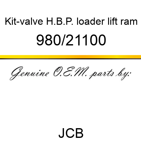 Kit-valve, H.B.P., loader lift ram 980/21100