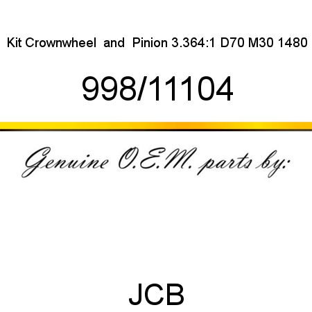 Kit, Crownwheel & Pinion, 3.364:1 D70 M30 1480 998/11104