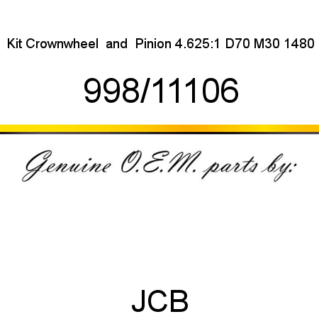 Kit, Crownwheel & Pinion, 4.625:1 D70 M30 1480 998/11106