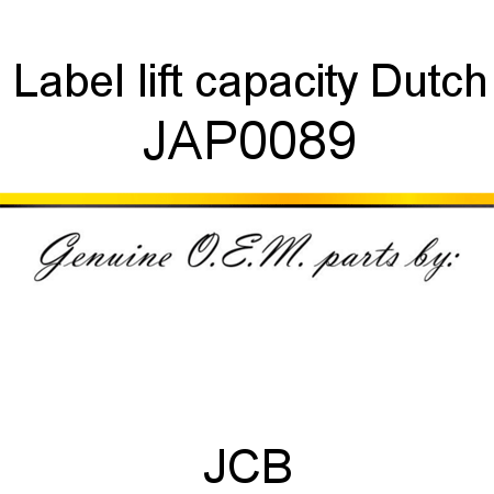 Label, lift capacity, Dutch JAP0089