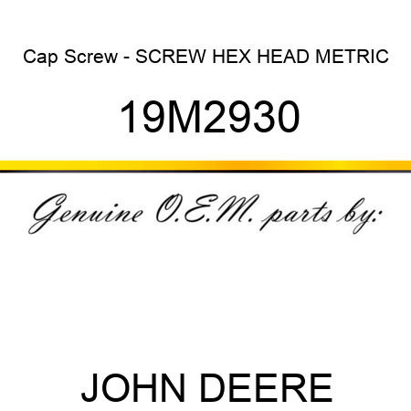 Cap Screw - SCREW, HEX HEAD, METRIC 19M2930