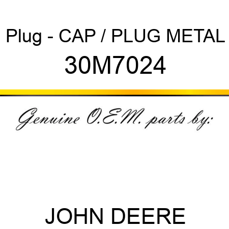 Plug - CAP / PLUG, METAL 30M7024