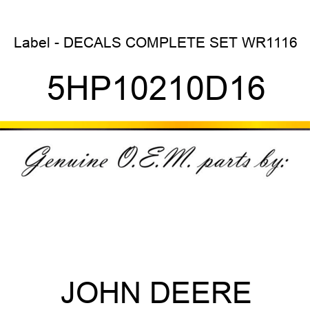 Label - DECALS, COMPLETE SET WR1116 5HP10210D16