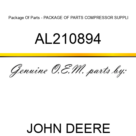Package Of Parts - PACKAGE OF PARTS, COMPRESSOR SUPPLI AL210894