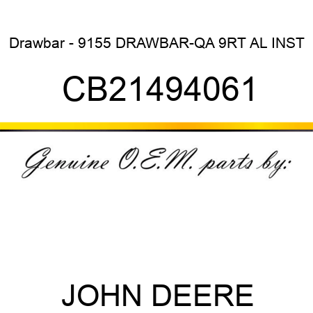 Drawbar - 9155 DRAWBAR-QA 9RT AL INST CB21494061