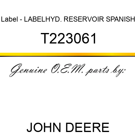 Label - LABEL,HYD. RESERVOIR, SPANISH T223061