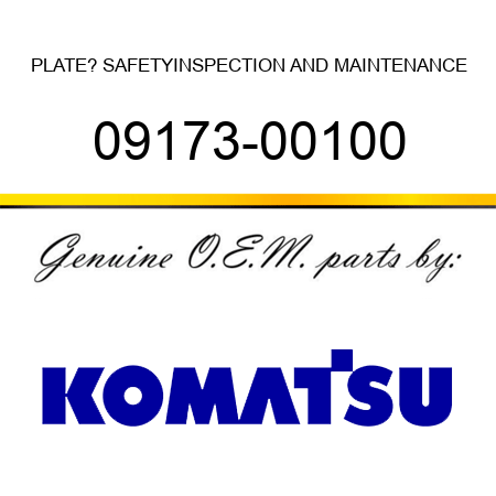 PLATE? SAFETY,INSPECTION AND MAINTENANCE 09173-00100
