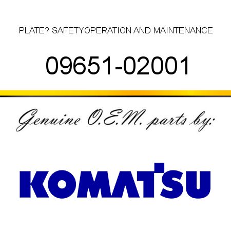 PLATE? SAFETY,OPERATION AND MAINTENANCE 09651-02001